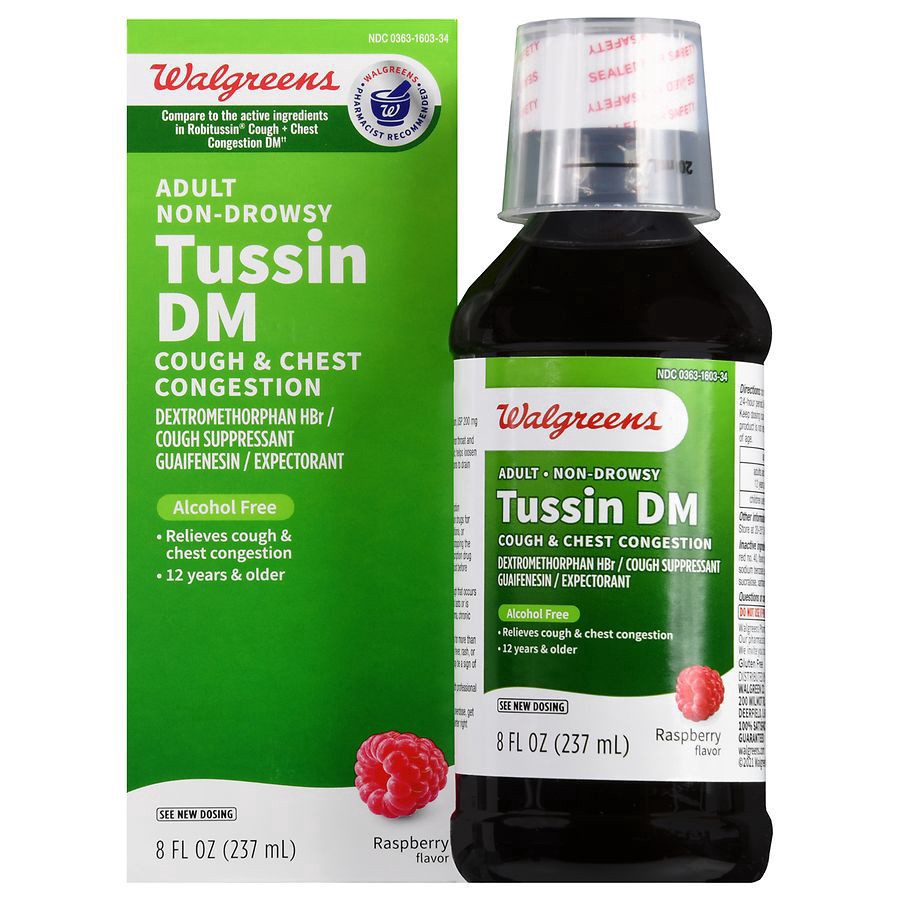 slide 1 of 5, Walgreens Tussin Cough Syrup DM Raspberry, 8 fl oz