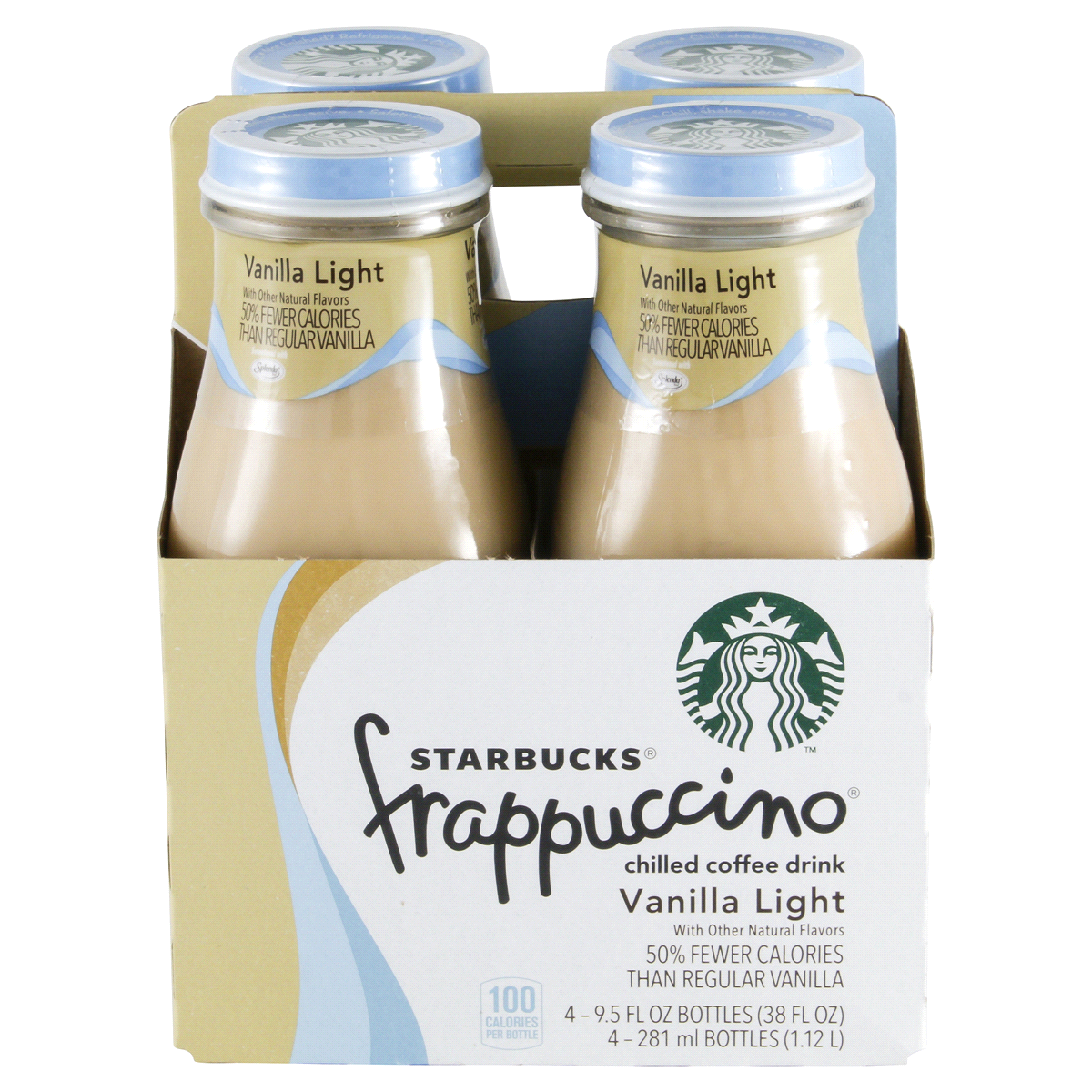 slide 3 of 5, Starbucks Frappucino Vanilla Light Chilled Coffee Drink (4 - 9.5 Fluid Ounce) 38 Fluid Ounce 4 Pack Glass Bottle, 38 oz