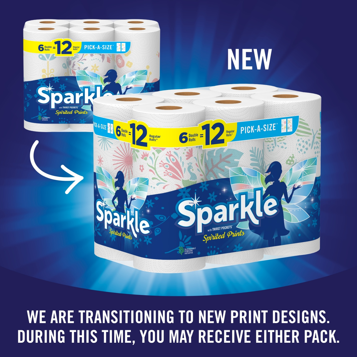 slide 4 of 5, Sparkle Paper Towels, Double Rolls, Spirited Prints, 6 ct