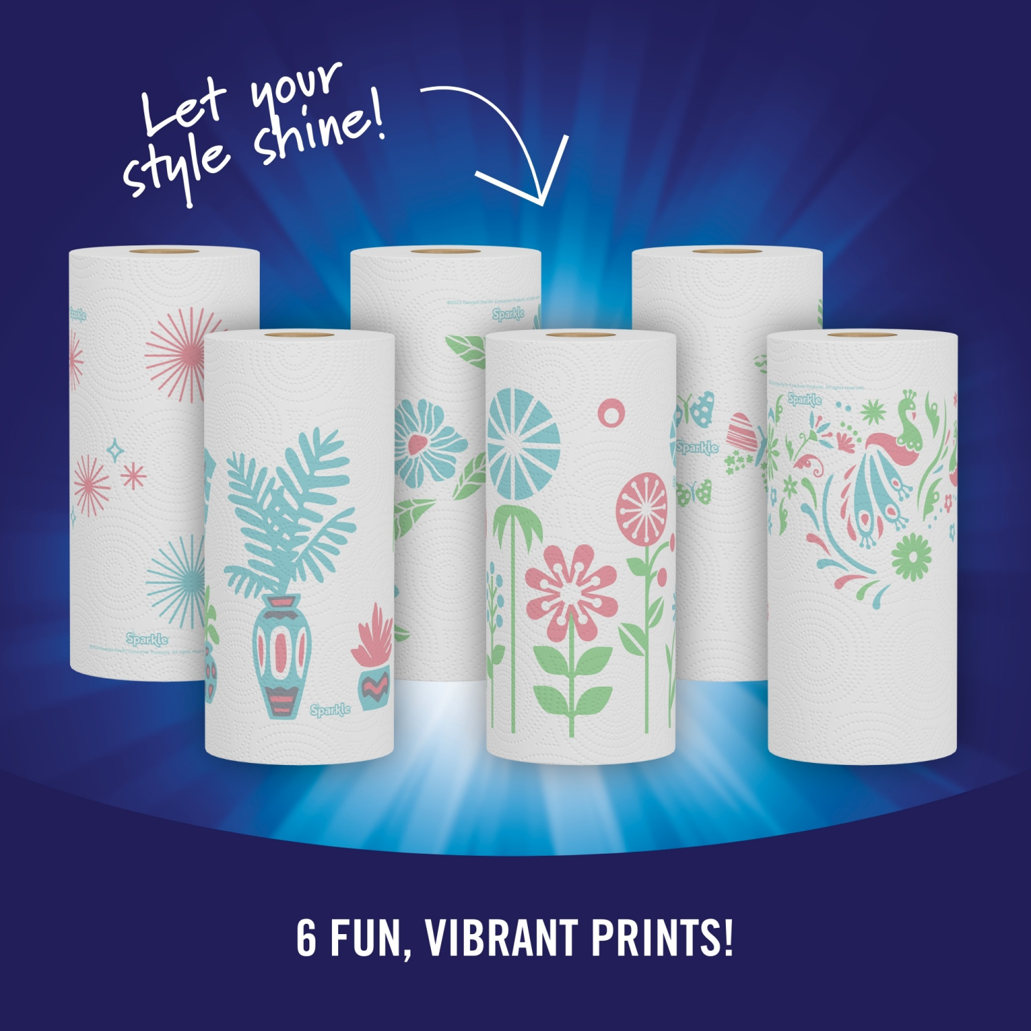 slide 5 of 5, Sparkle Paper Towels, Double Rolls, Spirited Prints, 6 ct
