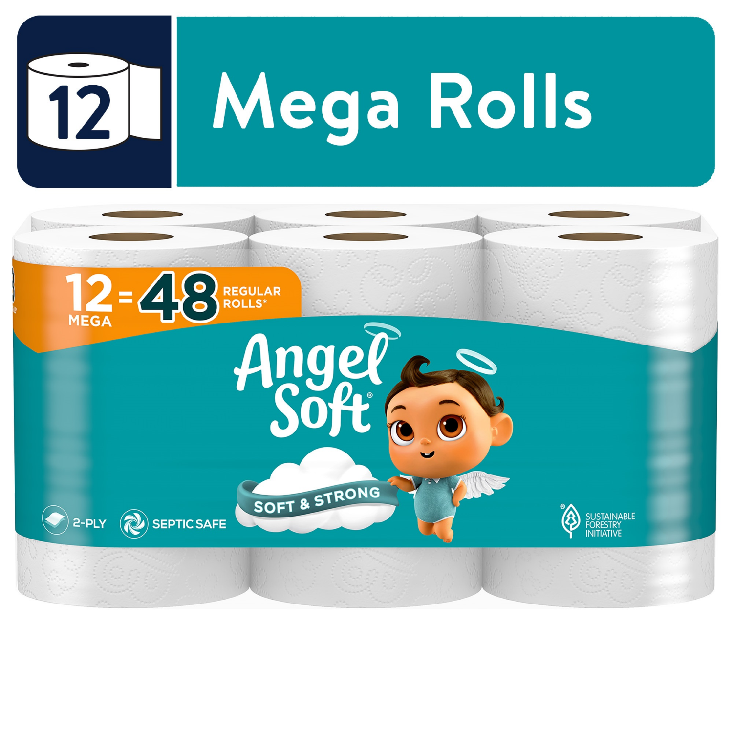 slide 1 of 8, Angel Soft Toilet Paper, 12 Mega Rolls, 12 ct