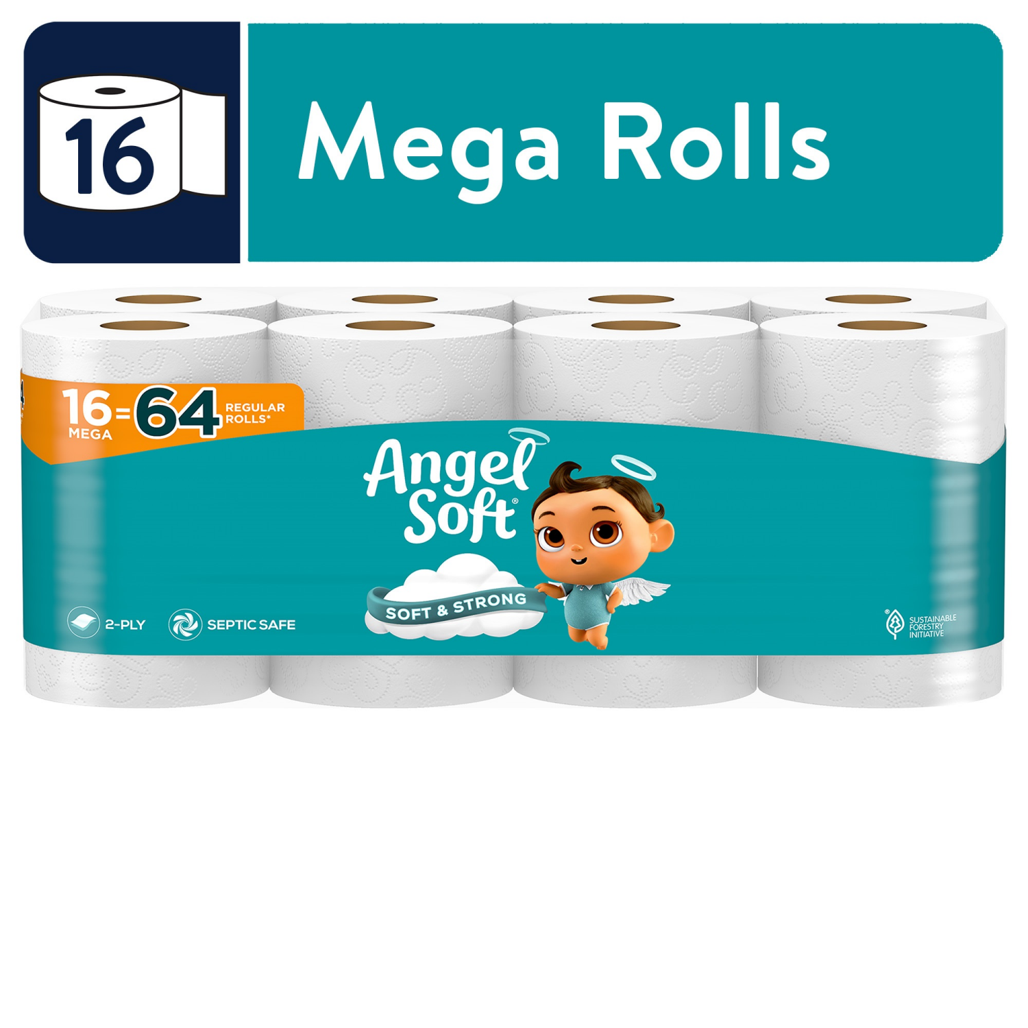 slide 1 of 8, Angel Soft Bathroom Tissue, 2-Ply, Unscented, Mega Roll, 16 ct