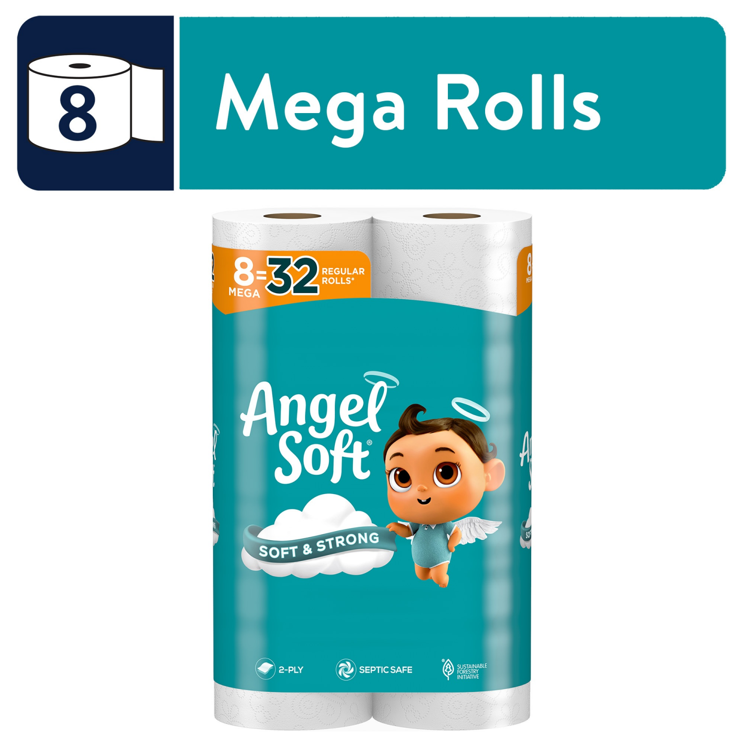 slide 1 of 8, Angel Soft Toilet Paper, 8 Mega Rolls, 8 ct
