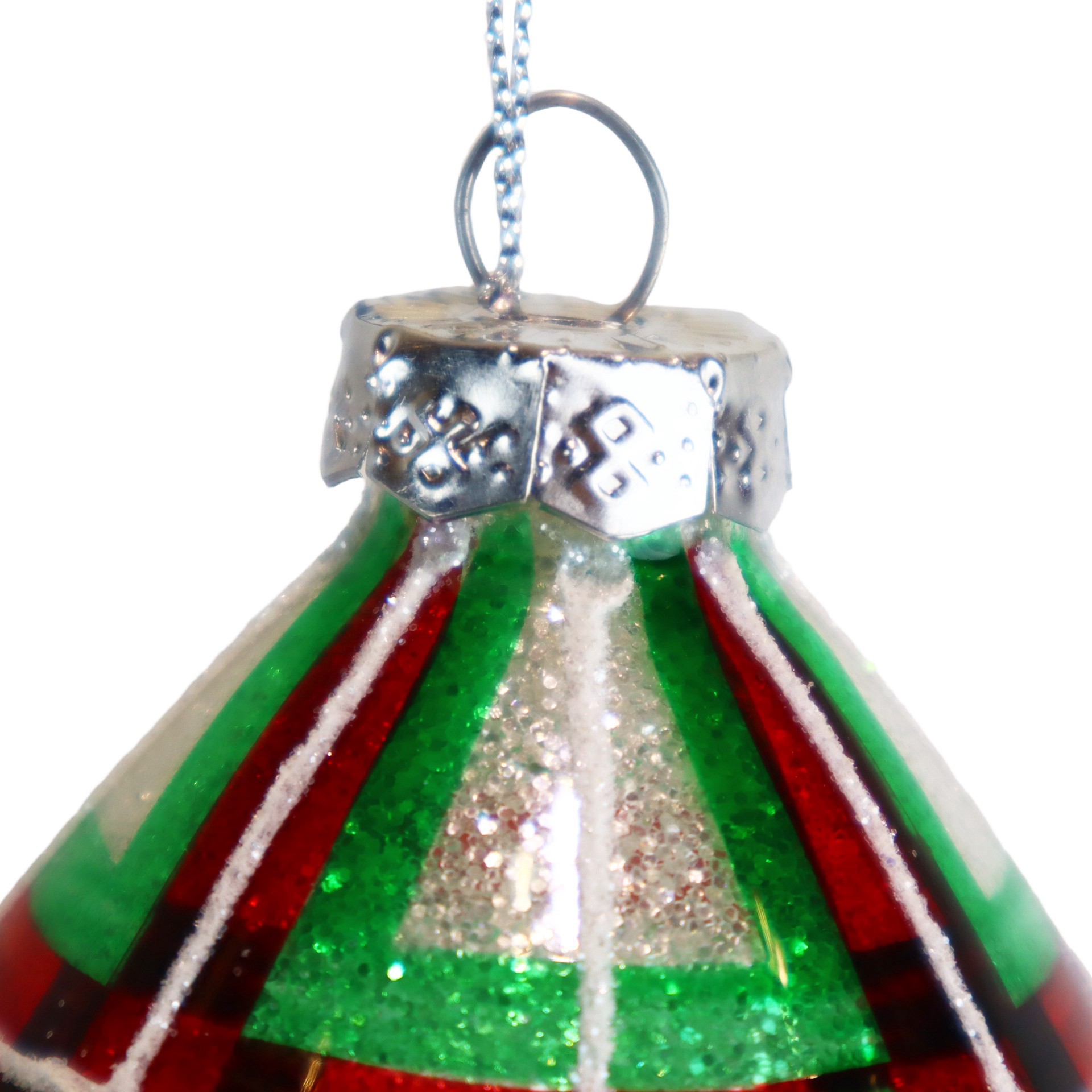 slide 3 of 3, 5.75" Red & Green Glitter Plaid Glass Teardrop Ornament By Ashland, 3.25 in x 3.25 in x 5.75 in