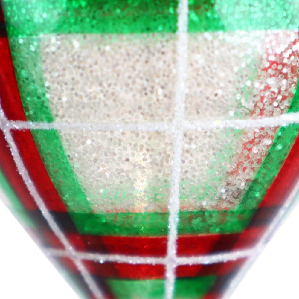 slide 2 of 3, 5.75" Red & Green Glitter Plaid Glass Teardrop Ornament By Ashland, 3.25 in x 3.25 in x 5.75 in