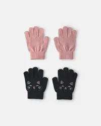 Carters Girls 2-Pack Cat Halloween Winter Gloves - Black/Pink Black/Pink 4-7