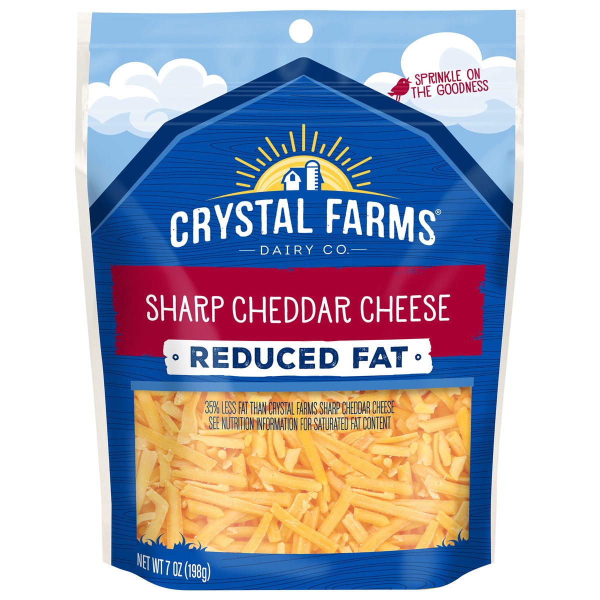 slide 1 of 1, Crystal Farms Shredded Reduced Fat Cheddar Cheese, 7 oz, 7 oz