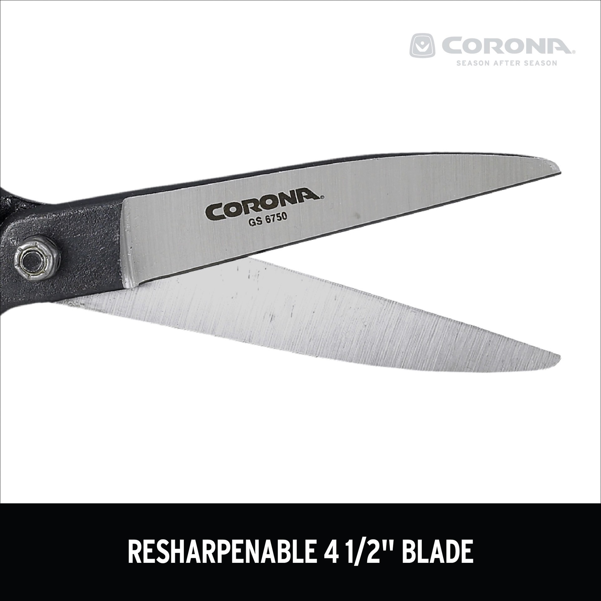 slide 5 of 6, Corona Max Series 6.0-in Grass Shears - Forged Steel Blade, Spring-Loaded Handles, Non-Slip Coated Handles, 1 ct