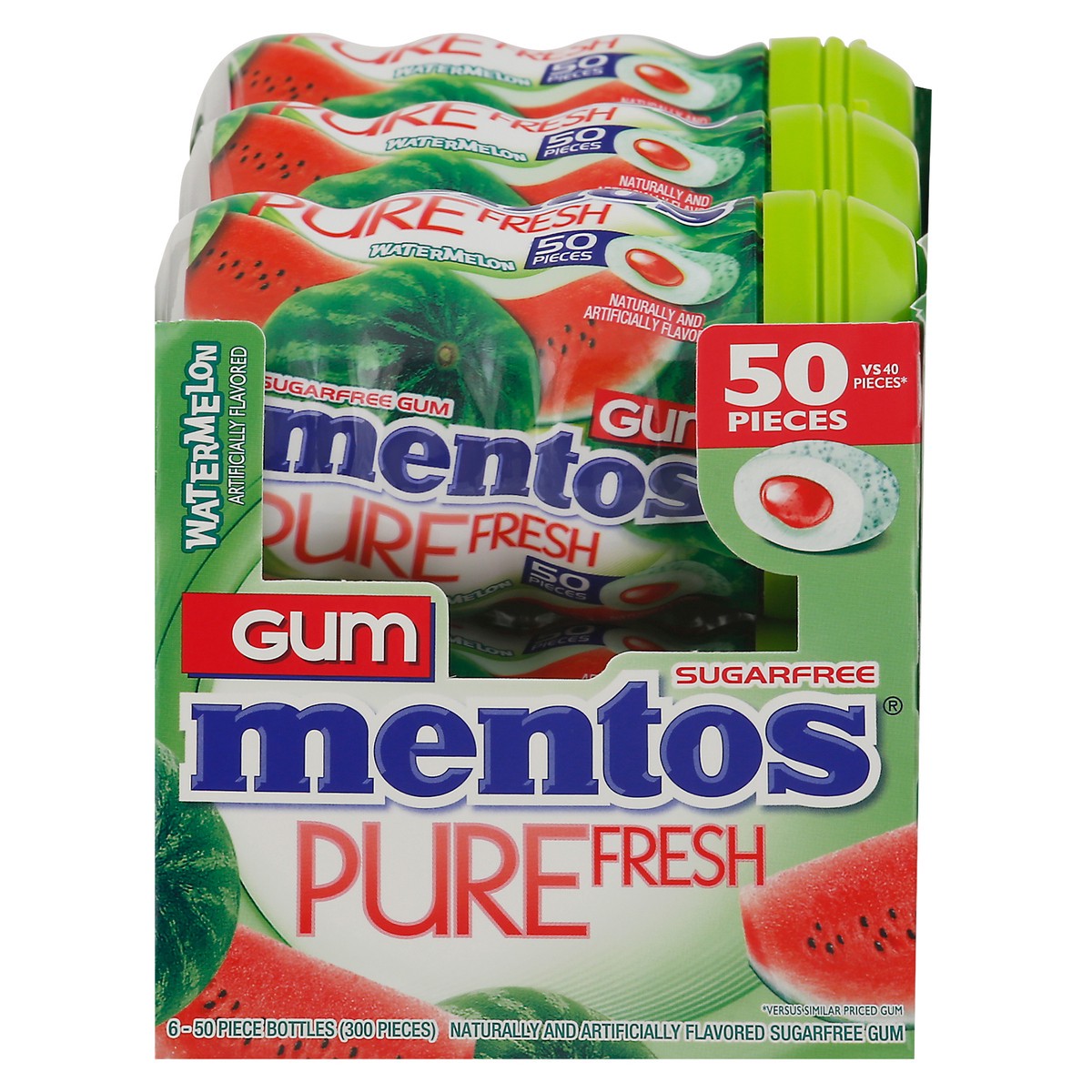 slide 1 of 9, Mentos Pure Fresh Sugarfree Watermelon Gum 6 - 50 piece Bottles, 6 ct