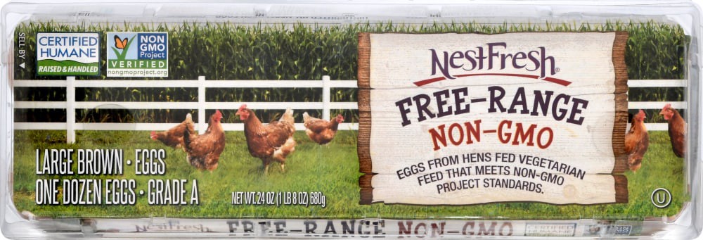 slide 1 of 1, NestFresh Eggs Non GMO Free Range Large Grade A Brown, 12 ct