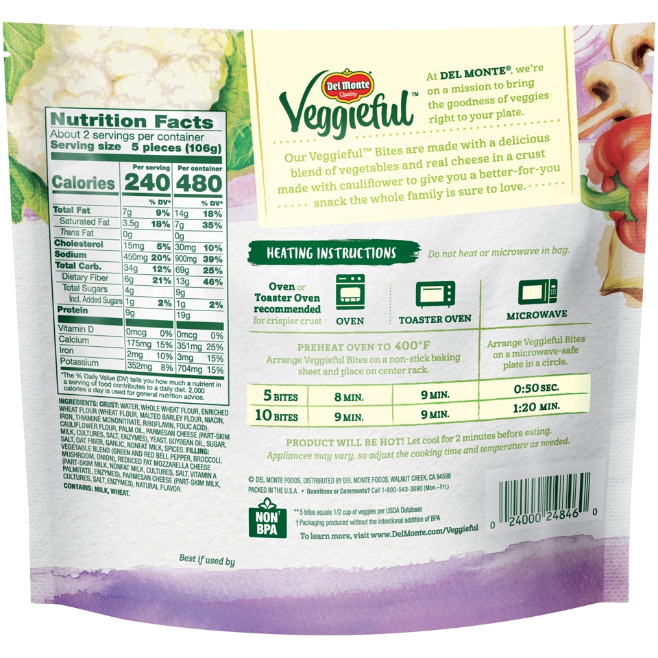 slide 3 of 5, Del Monte Veggie & Mozzarella Bites, 7.5 oz