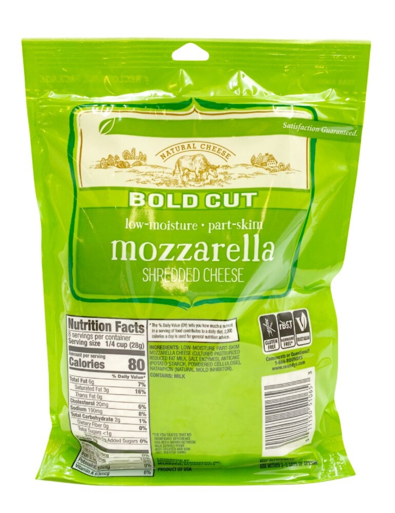 slide 2 of 2, Roundy's Roundys Bold Cut Mozzarella Shredded Cheese, 8 oz