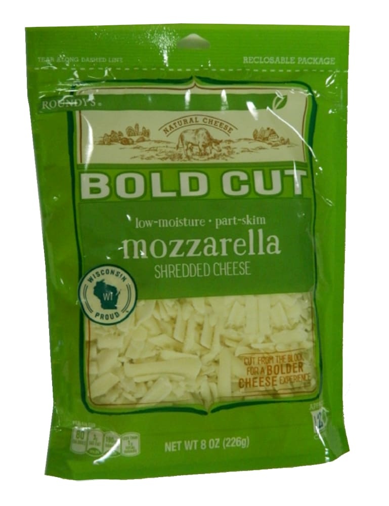 slide 1 of 1, Roundy's Roundys Bold Cut Mozzarella Shredded Cheese, 8 oz