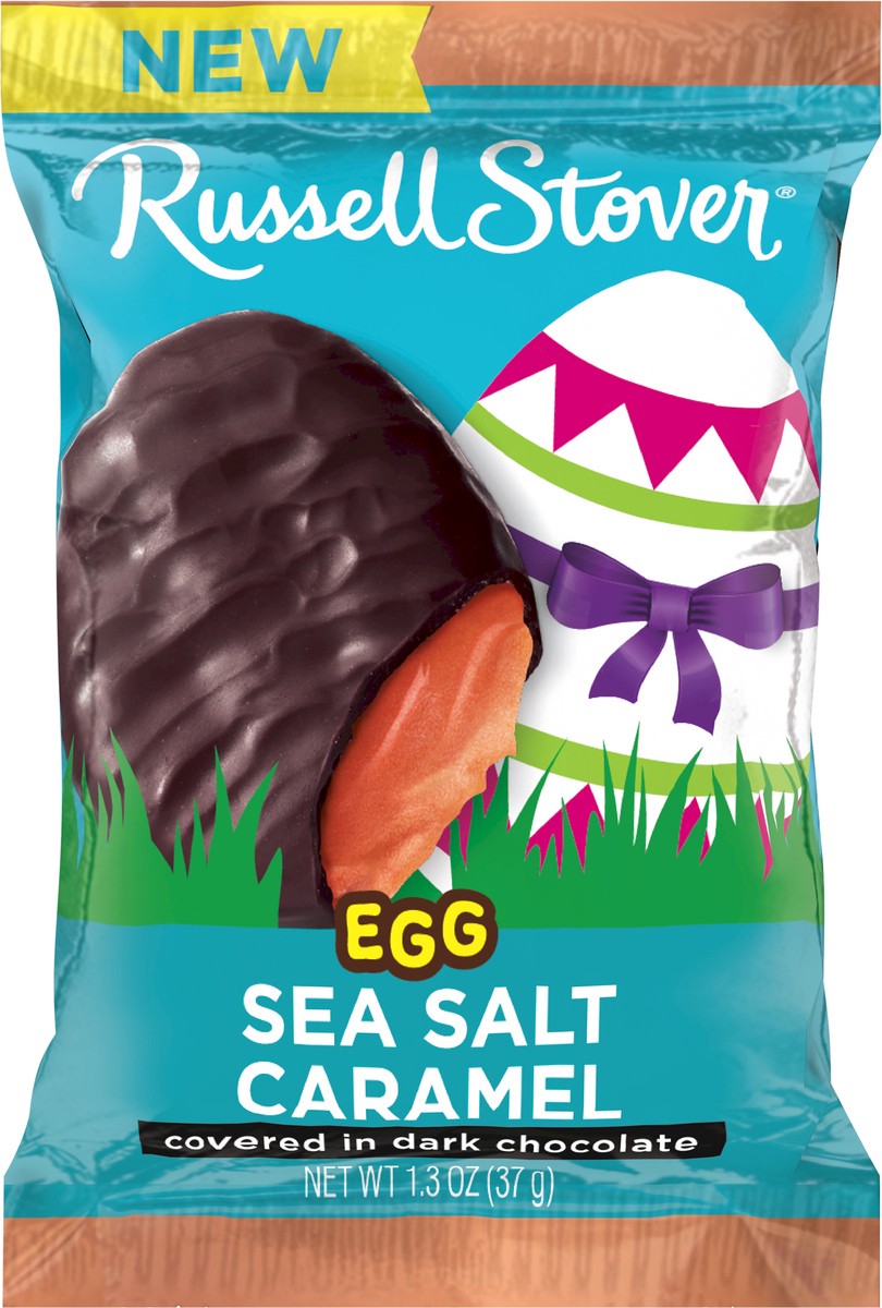 slide 2 of 7, RUSSELL STOVER Easter Sea Salt Caramel Dark Chocolate Easter Egg, 1.3 oz., 1.3 oz