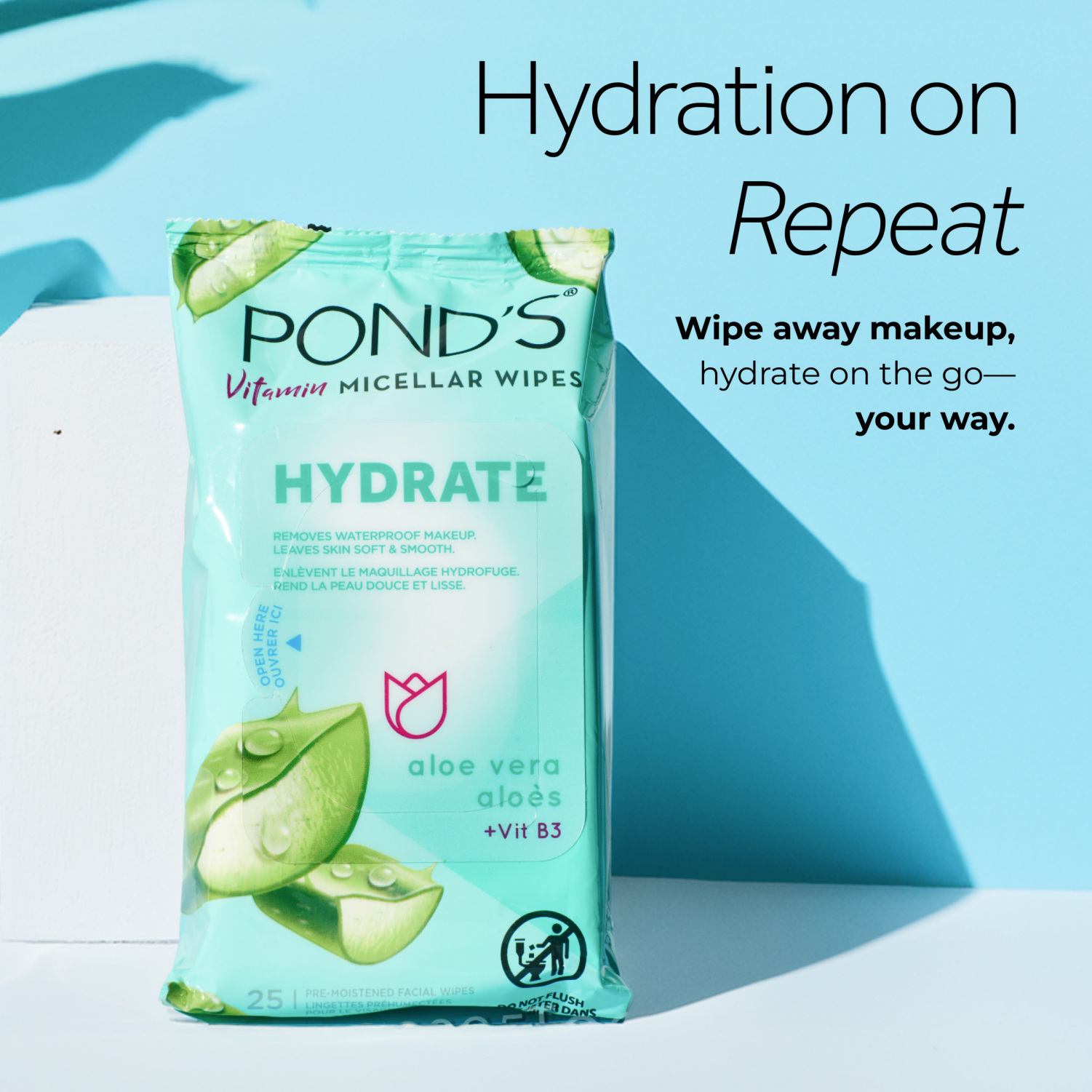 slide 2 of 8, Pond's Vitamin micellar wipes hydrate aloe vera 25 Wipes, 25 ct