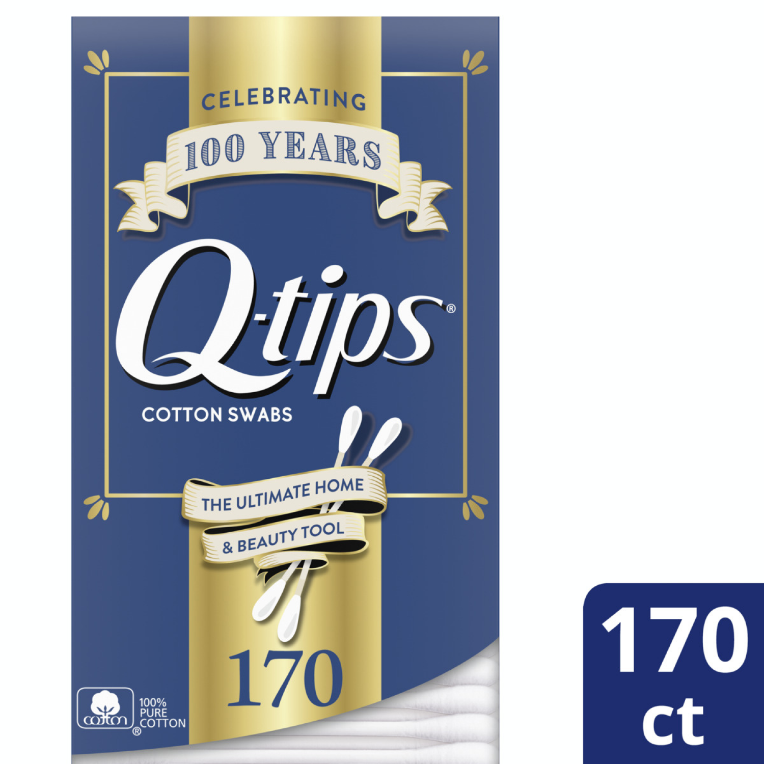 slide 1 of 3, Q-Tips Cotton Swabs, Original, For Home, First Aid and Beauty, 100% Cotton, 170 Count, 170 ct