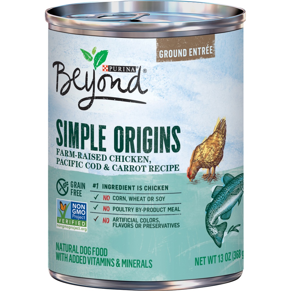 slide 1 of 7, Purina Beyond Simple Origins Farm-Raised Chicken, Pacific Cod & Carrot Recipe Adult Wet Dog Food, 13 oz