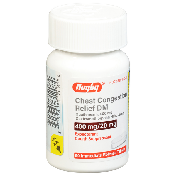 slide 1 of 1, Rugby Chest Congestion Relief Dm, 400 Mg/20 Mg, Tablets, 60 ct