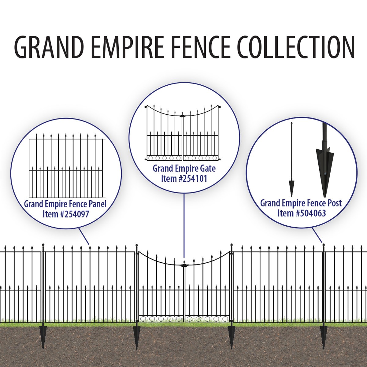 slide 4 of 6, YARDLINK Grand Empire 3-ft H x 4-ft W Powder-coated Steel No Dig Decorative Walk-thru Decorative metal Fence gate, 1 ct