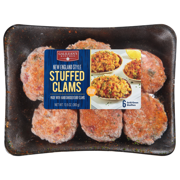 slide 1 of 1, Galilean's Kitchen Wild Caught New England Style Stuffed Clams 6 ct Frozen, 6 ct; 13.5 oz