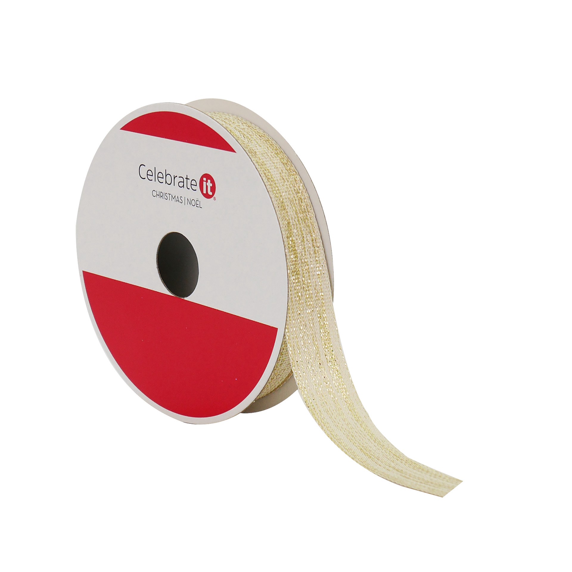 slide 2 of 3, 5/8" X 30ft. Cream & Gold Threaded Lace Ribbon By Celebrate It, 5/8 in x 30 ft