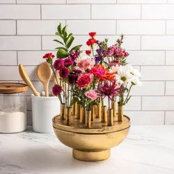 Gold-Tone Bowl With Flower Frog
