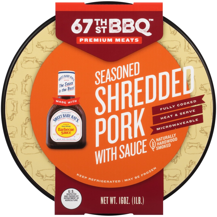 slide 1 of 8, 67th Street BBQ Seasoned Shredded Pork with Sauce, 16 oz
