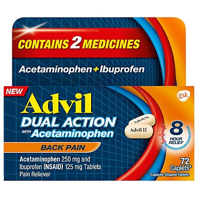 slide 1 of 1, Advil Ibuprofen Dual Action NSAID Back Pain Reliever Caplet - 72ct, 72 ct