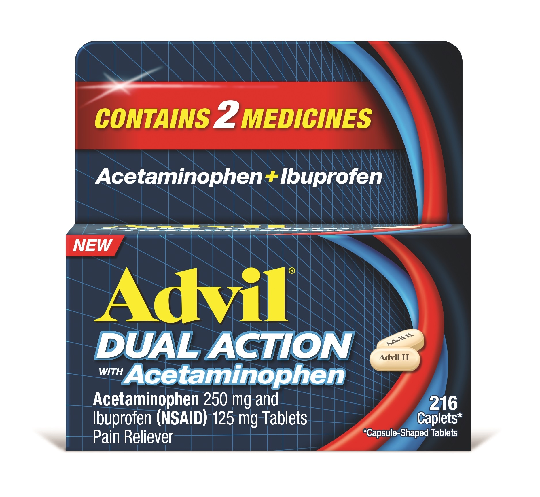 slide 1 of 2, Advil Dual Action with Acetaminophen Caplets, 216 ct, 216 ct