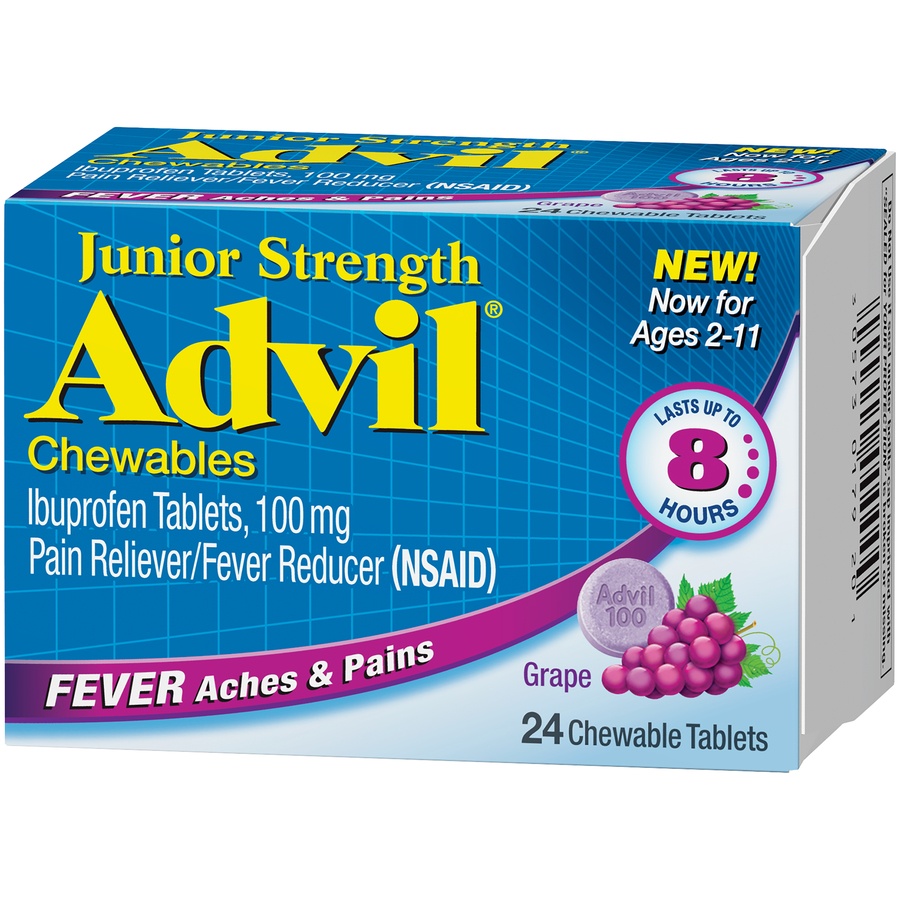 slide 4 of 7, Advil Junior Strength Grape Flavored Chewable Tablets, 24 ct
