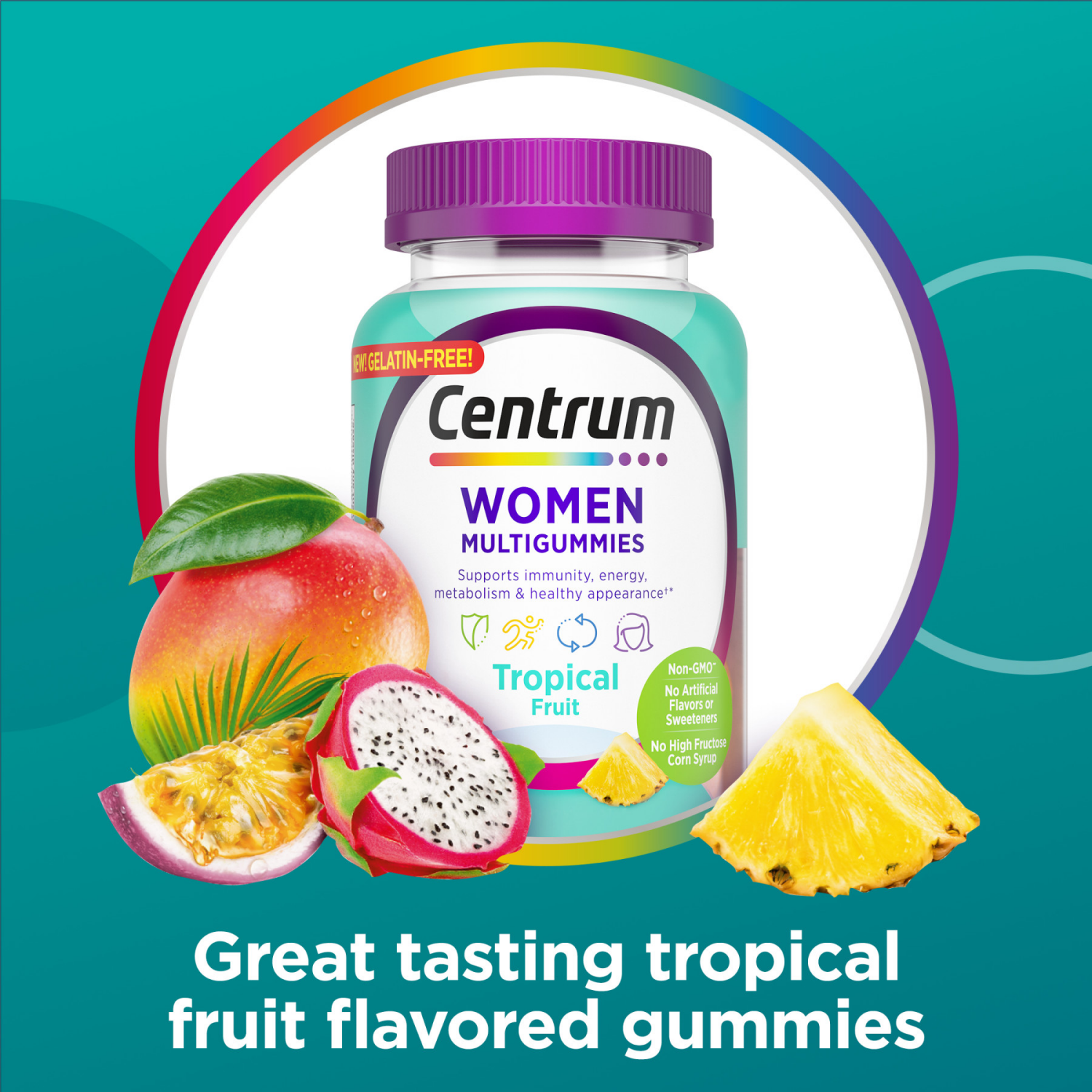 slide 5 of 8, Centrum Women's Multivitamin Gummies, Tropical Fruit Flavor, 100 Count, 100 ct