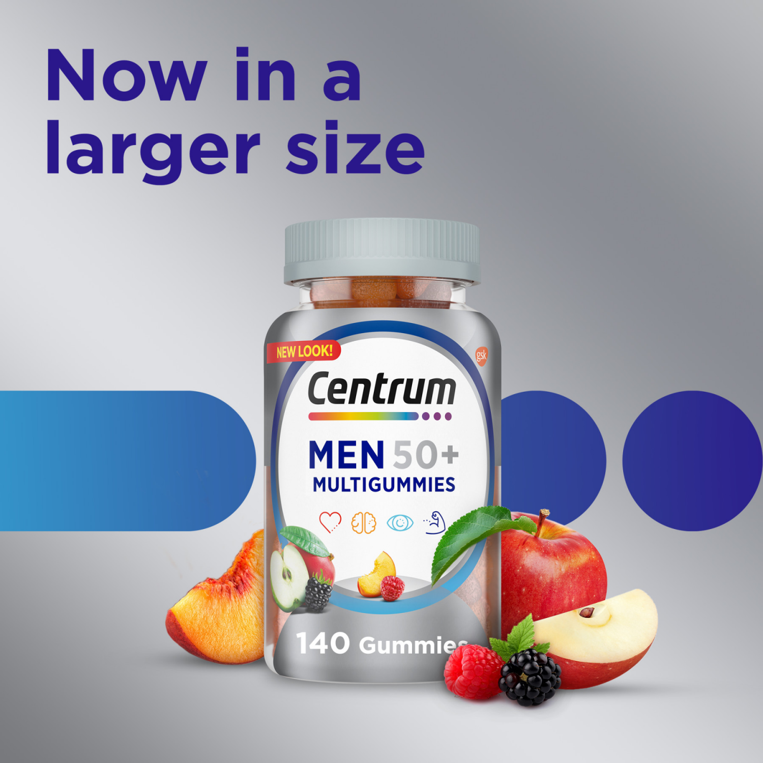 slide 5 of 5, Centrum MultiGummies for Men 50 Plus, Multivitamin/Multimineral Supplement with Vitamins D3, E, B6, and B12, Assorted Fruit Flavor, 140 ct