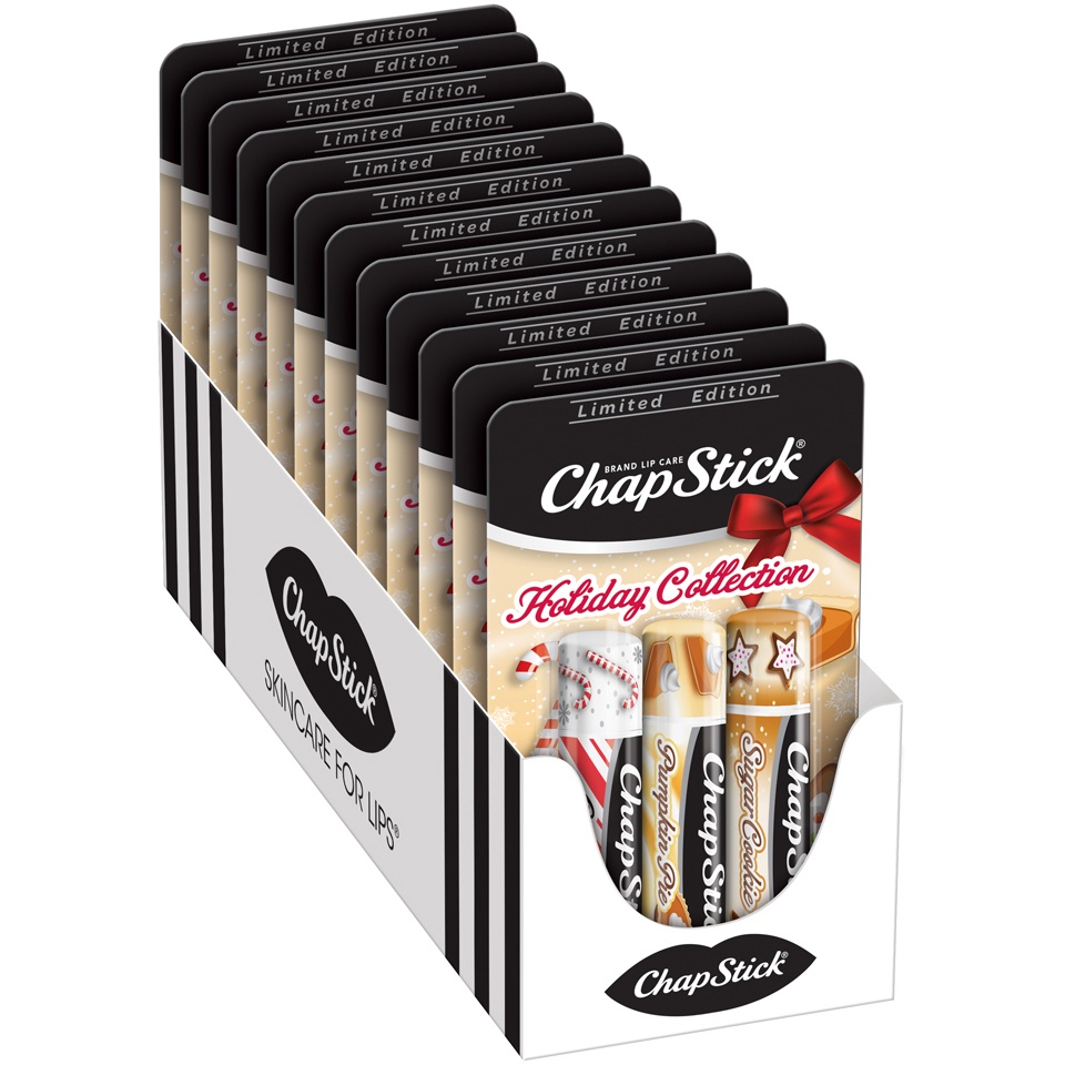 slide 4 of 4, ChapStick Holiday Collection Candy Cane Pumpkin Pie Sugar Cookie Holiday Lip Balm Tubes Variety Pack - 0.15 Oz (Pack of 3), 0.45 oz
