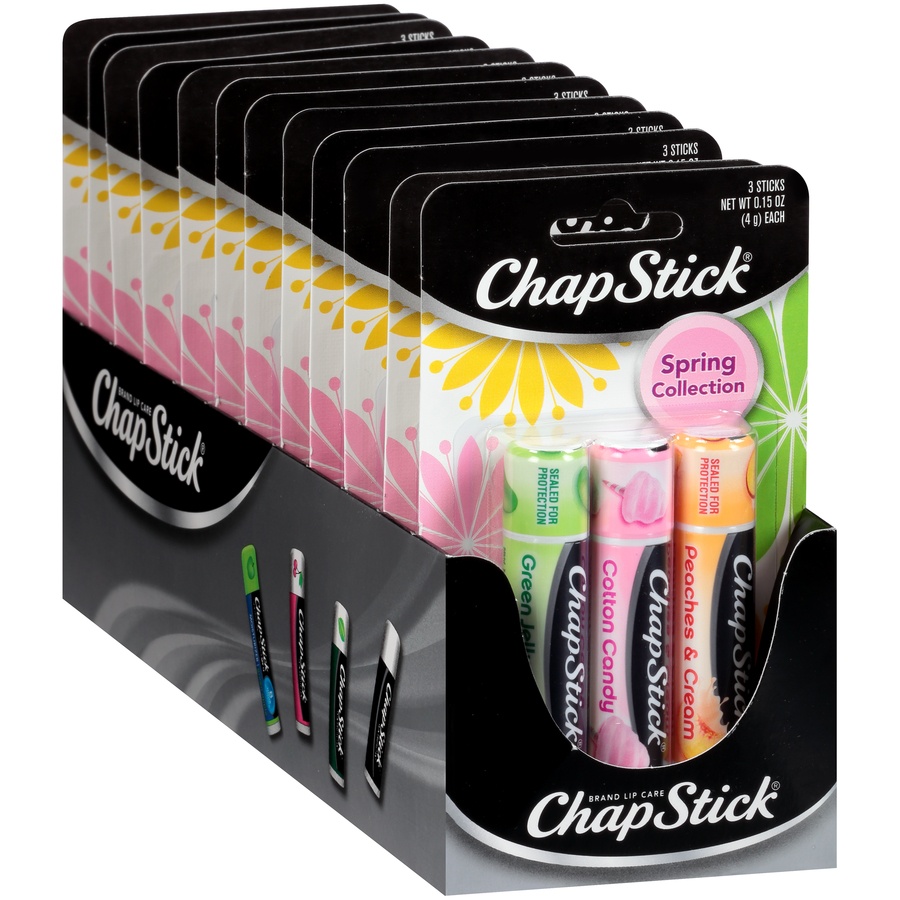 slide 2 of 7, ChapStick Spring (Green Jelly Bean, Cotton Candy, Peaches & Cream Flavors Lip Balm Tube, Skin Protectant, Lip Care, 0.15 oz