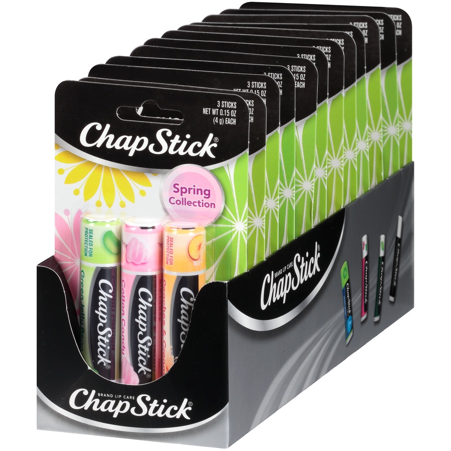 slide 3 of 7, ChapStick Spring (Green Jelly Bean, Cotton Candy, Peaches & Cream Flavors Lip Balm Tube, Skin Protectant, Lip Care, 0.15 oz