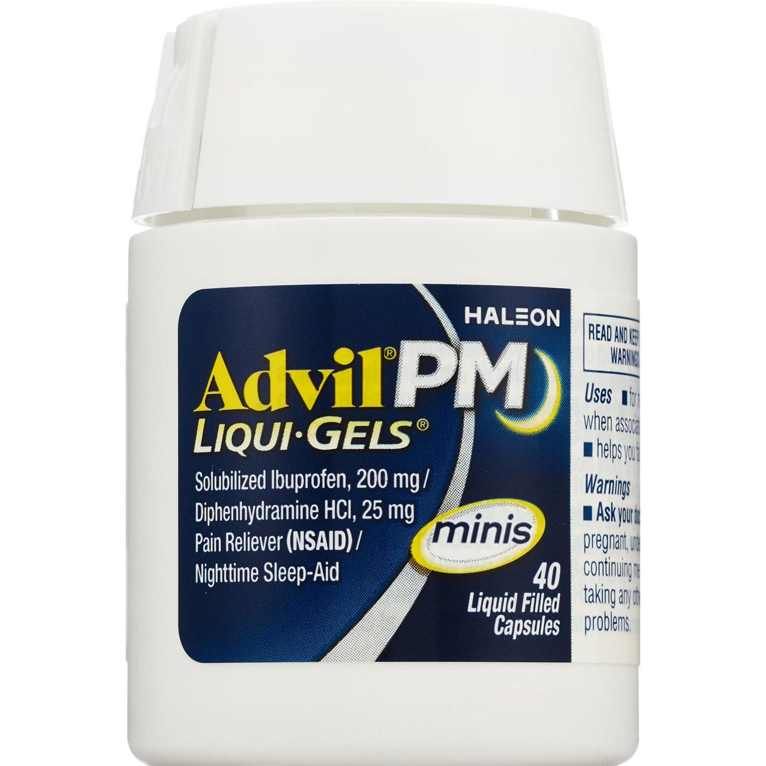 slide 5 of 13, Advil PM Liqui Gels Pain Reliever Minis 40 Liquid Filled Capsules, 40 ct