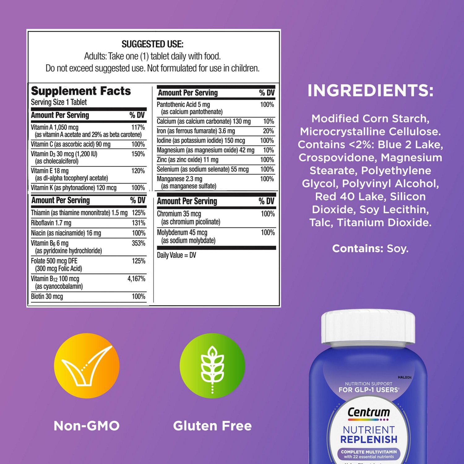 slide 4 of 12, Centrum Nutrient Replenish GLP-1 Nutrition Support Multivitamin, 180 ct