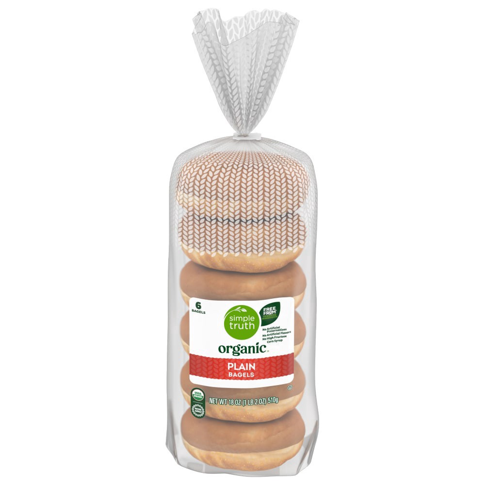 slide 2 of 3, Simple Truth Organic Plain Bagels, 6 ct; 18 oz