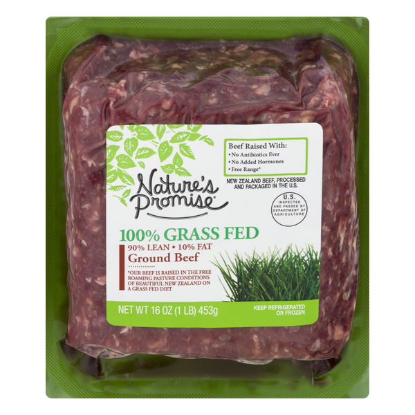 slide 1 of 1, Nature's Promise 100% Grass-fed 90% Lean 10% Fat Ground Beef, 16 oz