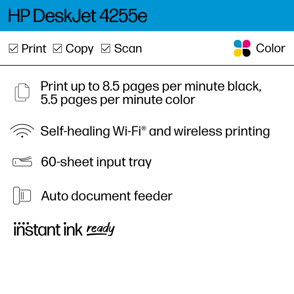 slide 7 of 10, Hp Deskjet 4255E Wireless All-In-One Color Printer, 1 ct