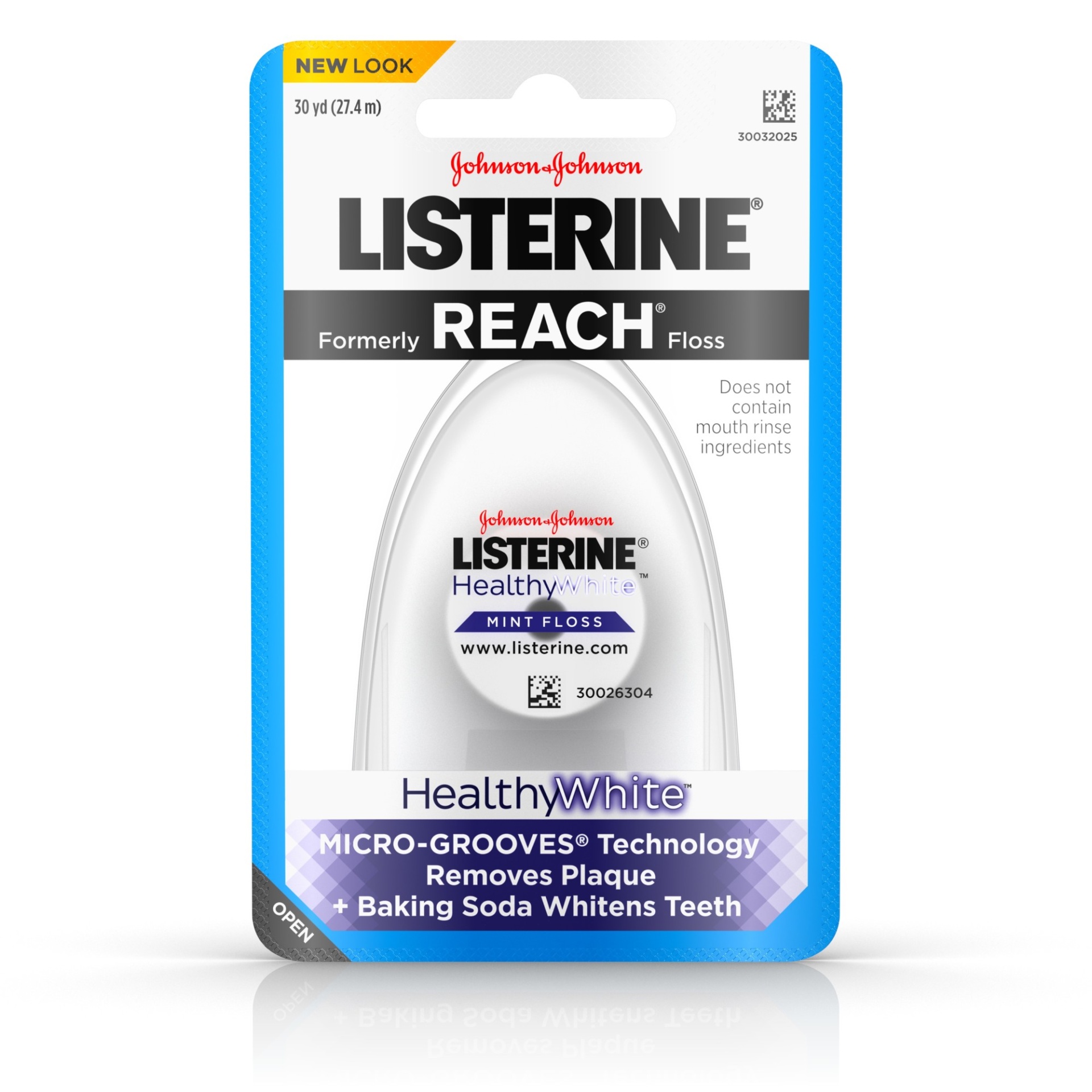 slide 1 of 6, Listerine Healthy White, Interdental Floss with Baking Soda, Oral Care and Hygiene, Mint, 30 Yards, 30 yd