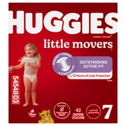 Huggies Little Movers Baby Diapers, Size 7, 42 Ct