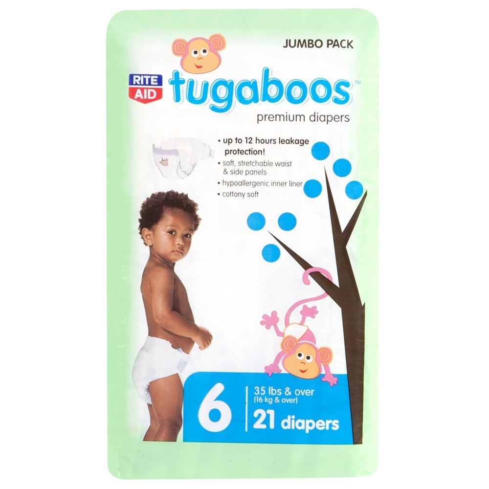 slide 1 of 1, Rite Aid Tugaboos Diapers, Premium, Size 6, 21 ct