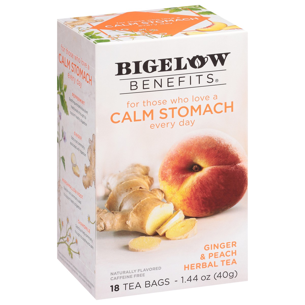 slide 9 of 9, Bigelow Benefits Caffeine Free Calm Stomach Ginger & Peach Herbal Tea Bag 18 Tea Bags - 18 ct, 18 ct