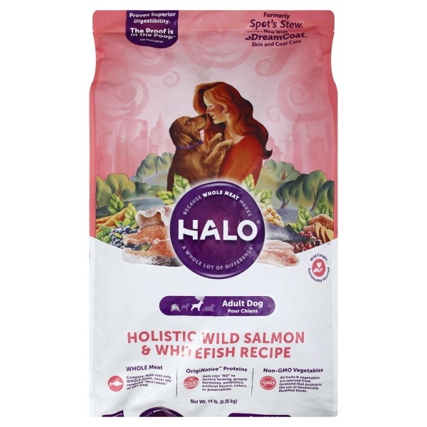 slide 1 of 1, Halo Spot's Stew Holistic White Salmon & Whitefish Recipe Dog Food, 14 lb