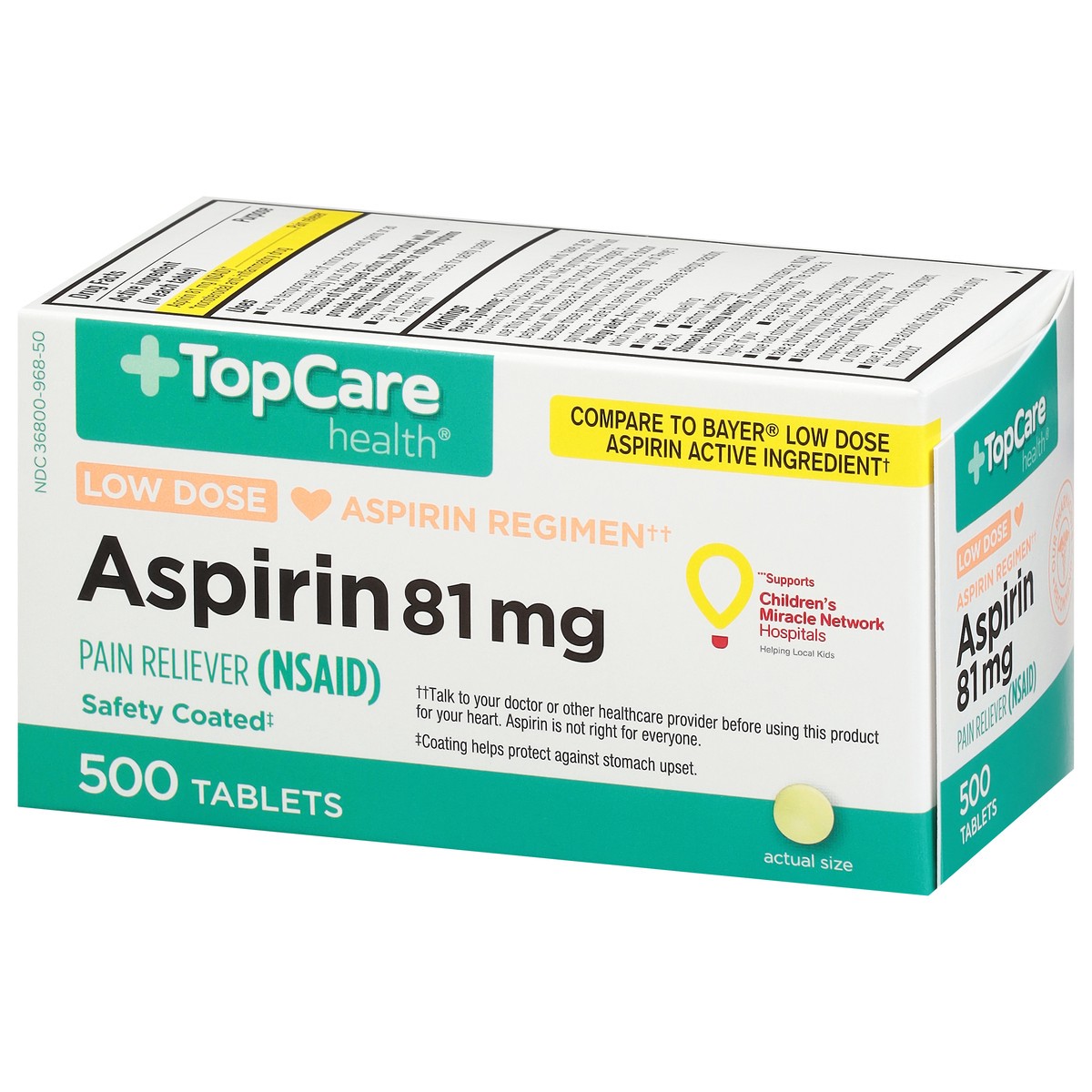 slide 3 of 9, TopCare Aspirin 81Mg, 500 ct