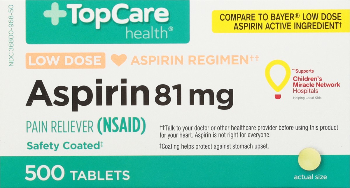 slide 6 of 9, TopCare Aspirin 81Mg, 500 ct