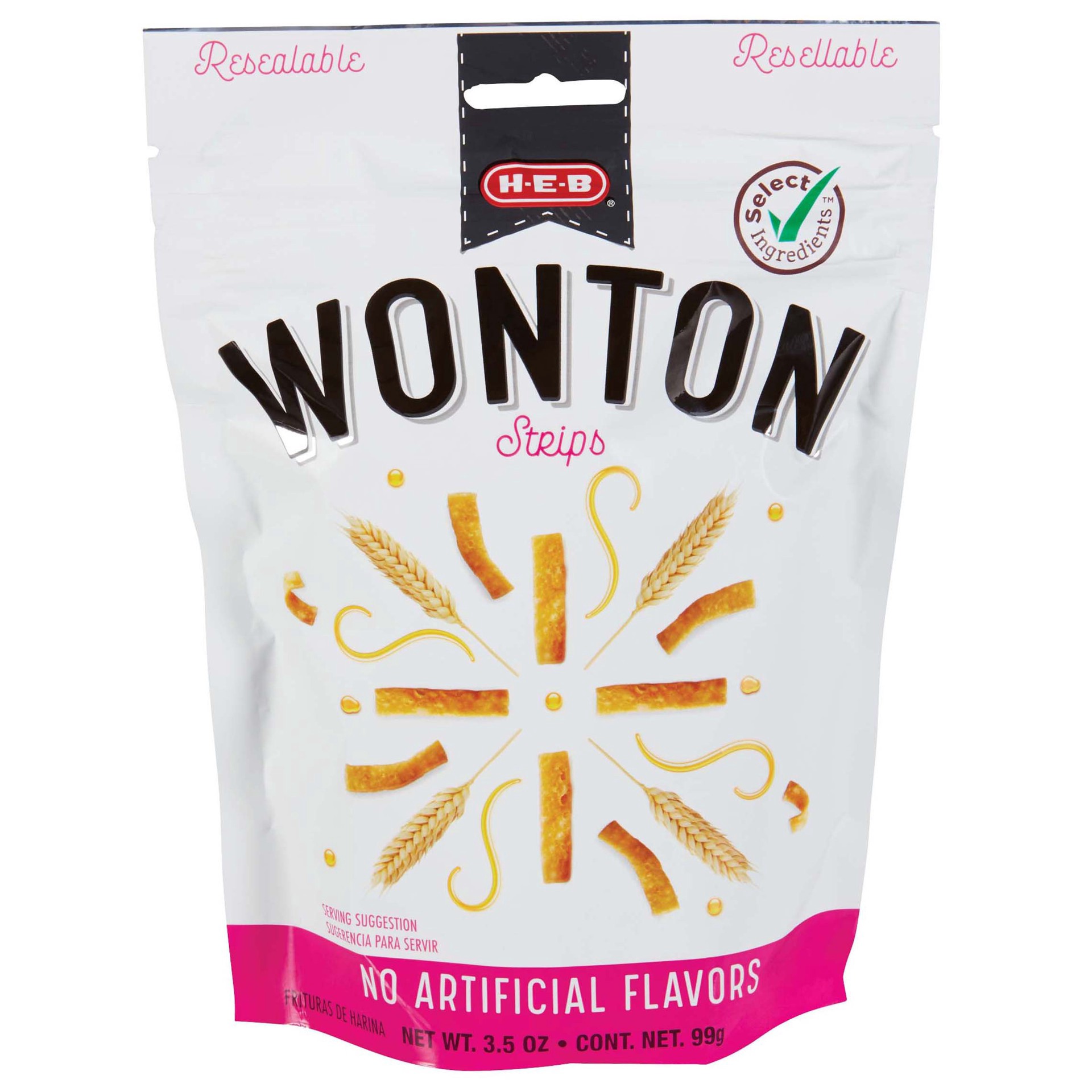 slide 1 of 1, H-E-B Wonton Strips, 3.5 oz