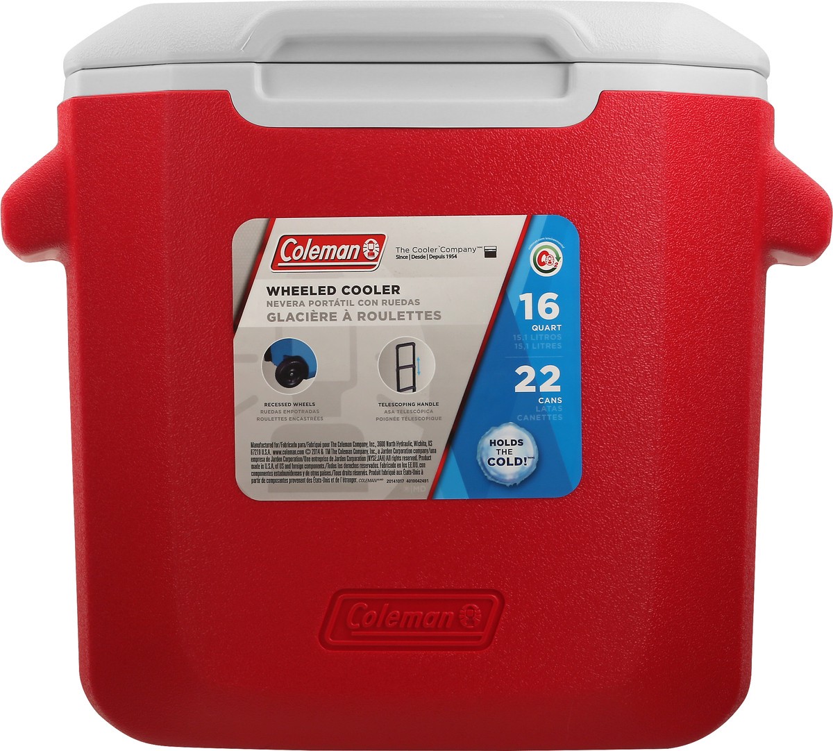 slide 8 of 8, Coleman Wheeled Red Cooler, 1 ct