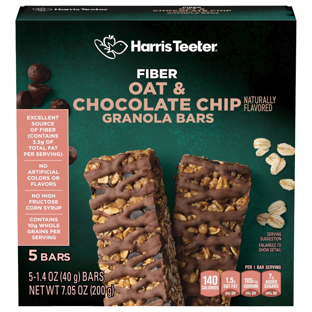 slide 1 of 4, Harris Teeter Oat & Chocolate Chip Fiber Bars, 7 oz